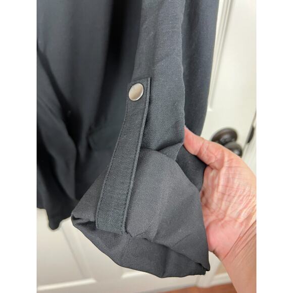 Nine West Black Minimalist Wide Collar Roll Tab Sleeve Asymmetric Jacket XL - Picture 6 of 11